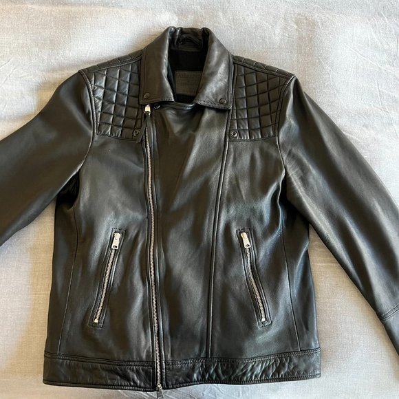 Vintage-Inspired AllSaints Conroy Crinkled Leather Biker Jacket - Picture 2 of 11